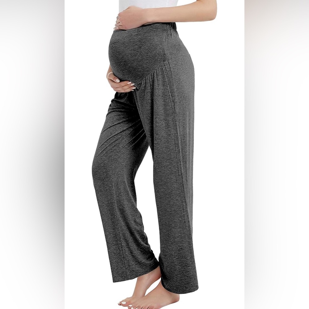 NWT Womens Maternity Pants Long Over The Belly Pregnancy Sweatpants Wide Leg/M
